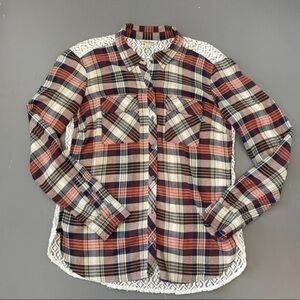 Lucky Brand Plaid and Crochet Shirt​​​​​